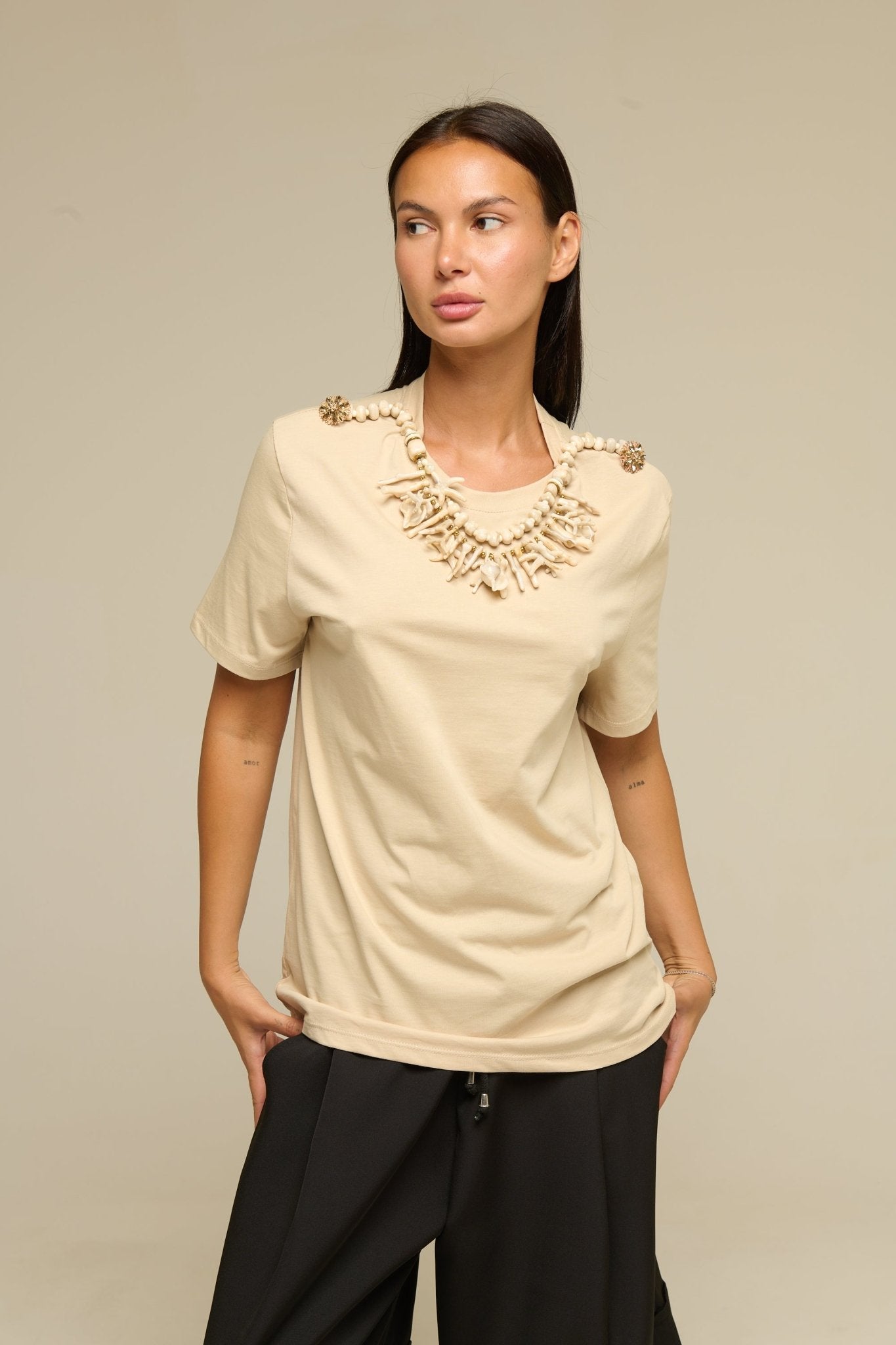 T-Shirt Beige Coral - 22 Spazio Boutique