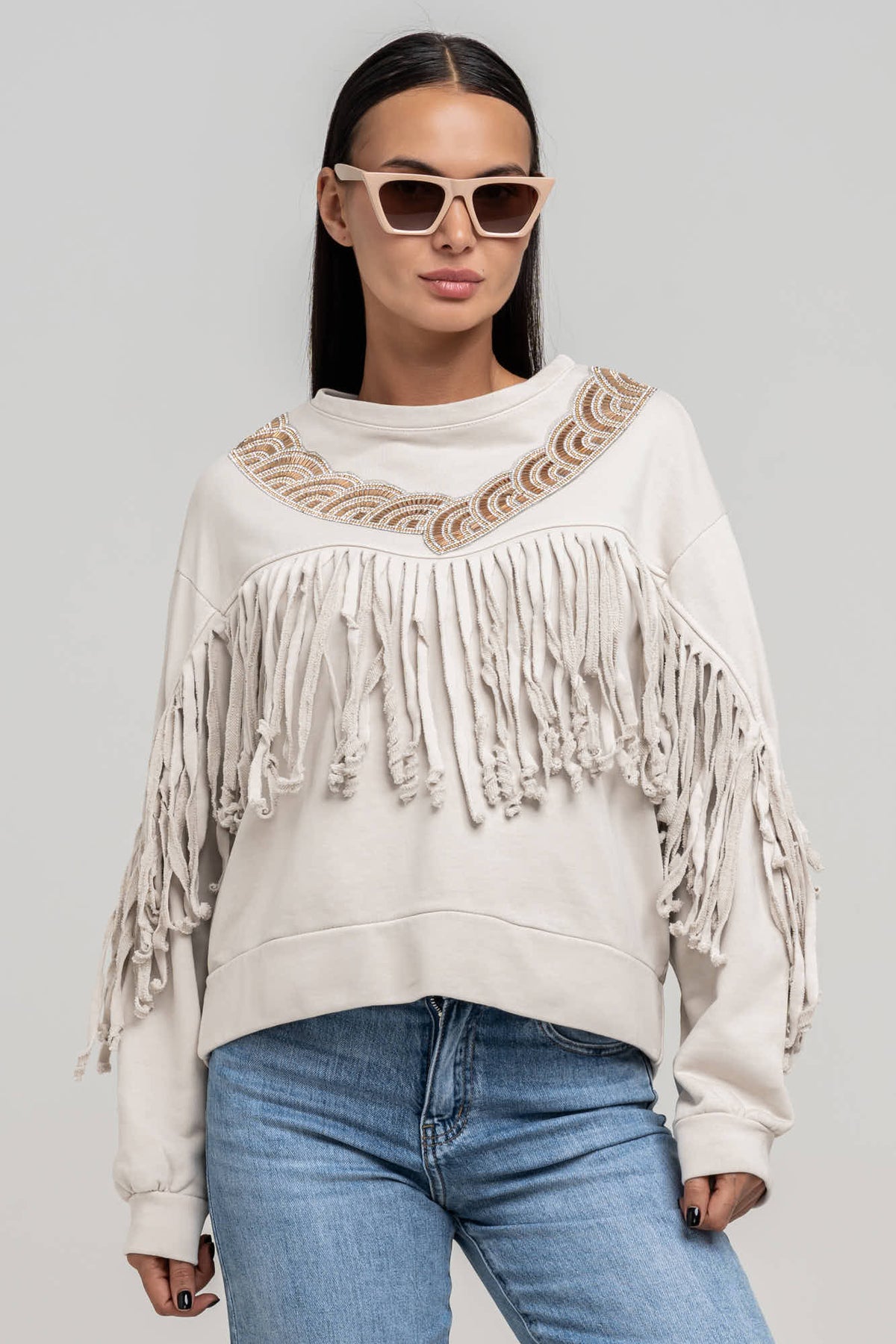 Maglia Frangia Beige