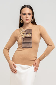 Maglia Giro Collo Sadie Cammello