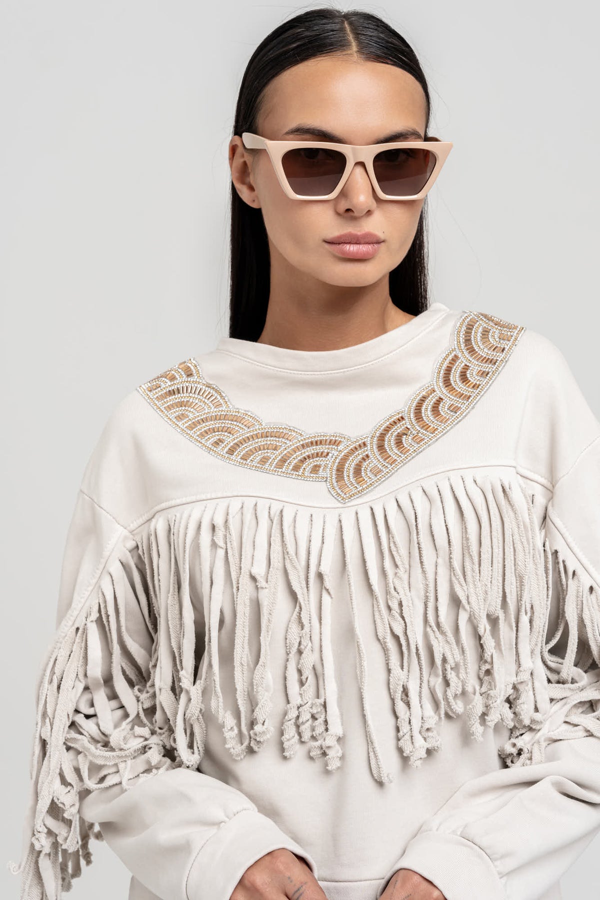 Maglia Frangia Beige