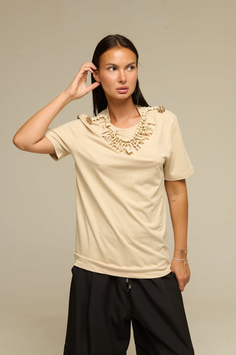 T-Shirt Beige Coral - 22 Spazio Boutique