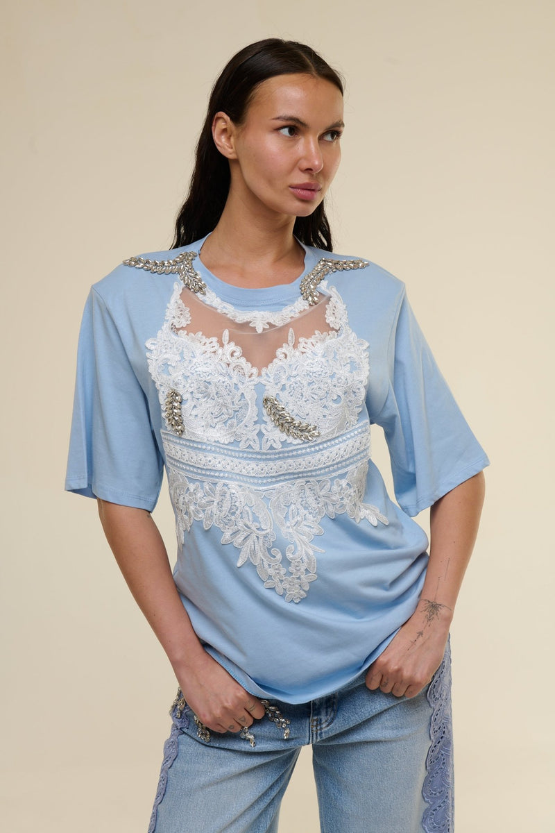 T-Shirt Azzurra Gioiello - 22 Spazio Boutique