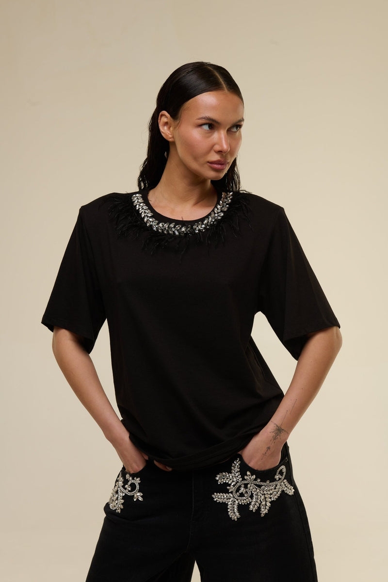 T-Shirt Nera Gioiello - 22 Spazio Boutique