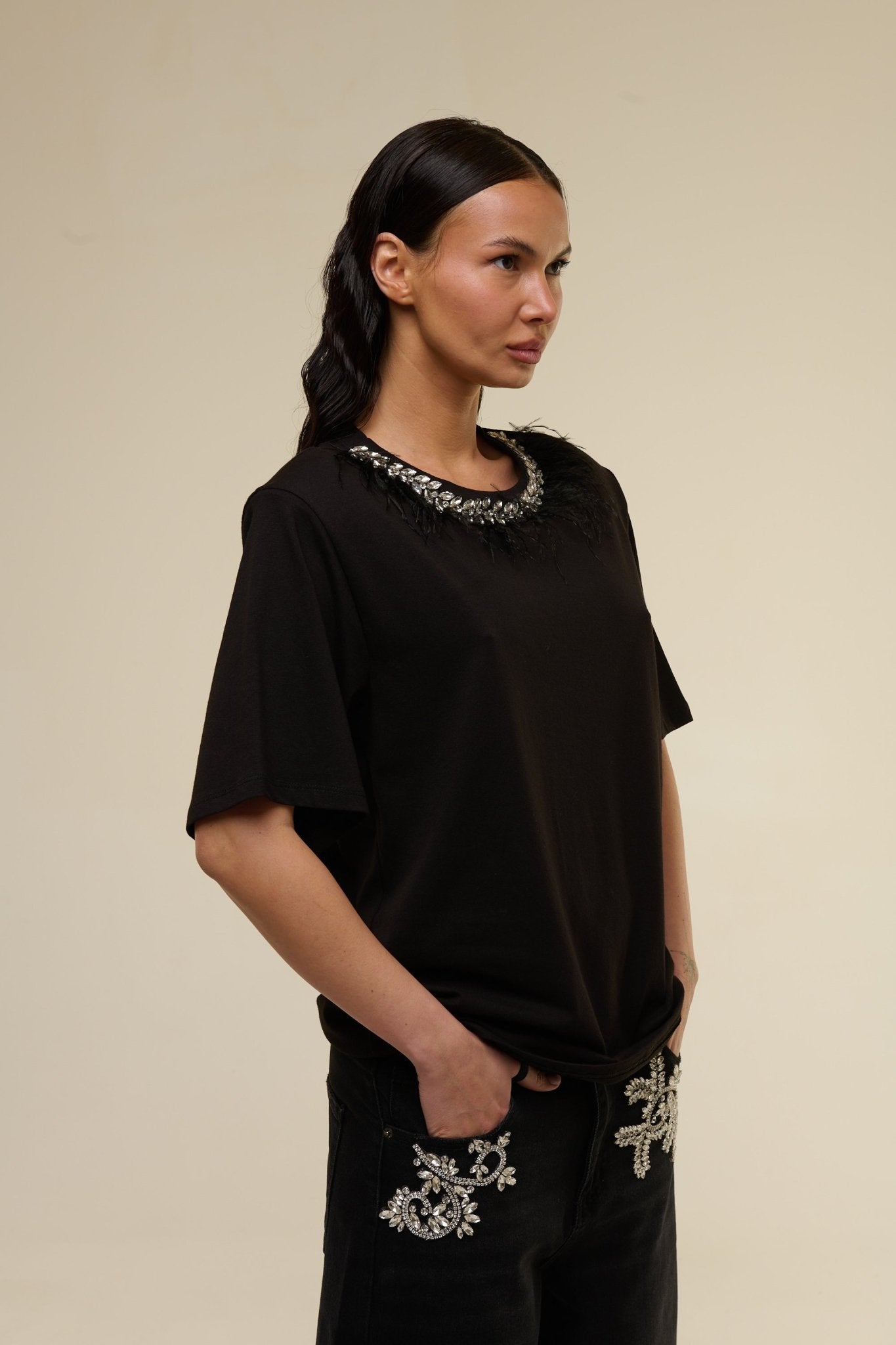 T-Shirt Nera Gioiello - 22 Spazio Boutique